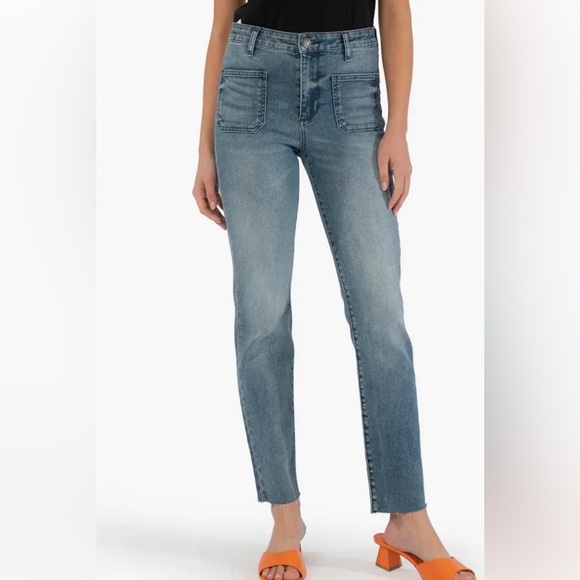 Kut from the Kloth Jeans Chrissie Cigarette Leg Raw Hem Blue Stretch Denim 28x30 - Picture 1 of 11